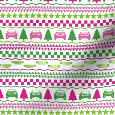 Small Scale 4x4 Adventures Fair Isle in Preppy Pink Green and White