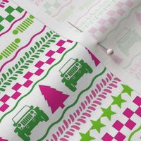 Small Scale 4x4 Adventures Fair Isle in Preppy Pink Green and White
