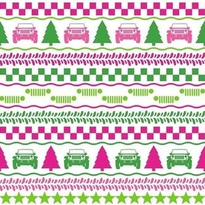 Small Scale 4x4 Adventures Fair Isle in Preppy Pink Green and White