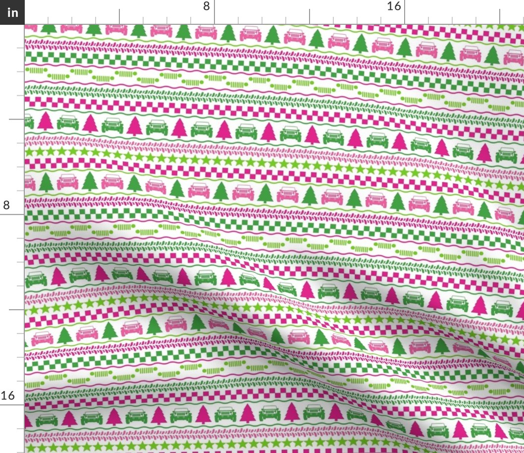 Small Scale 4x4 Adventures Fair Isle in Preppy Pink Green and White