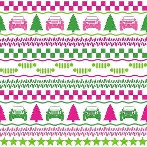 Medium Scale 4x4 Adventures Fair Isle in Preppy Pink Green and White