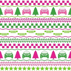 Large Scale 4x4 Adventures Fair Isle in Preppy Pink Green and White