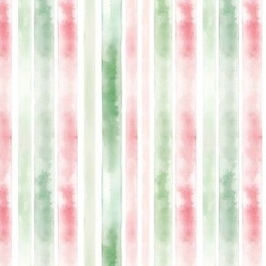 Pale watercolor green and red stripes. Neutral classic Christmas fabric