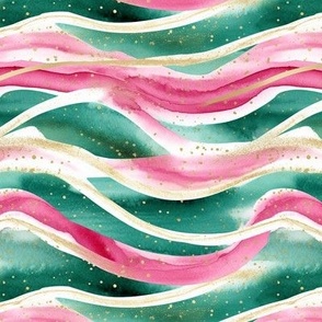 Christmas waves. Abstract red, green and golden geometric design