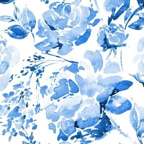 Abstract watercolor vintage blue roses on white