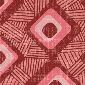 mud cloth MID MOD midcentury modern maroon red brown warm pink coral geometric, lines | jumbo