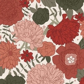 Retro Floral - Vintage Muted Reds
