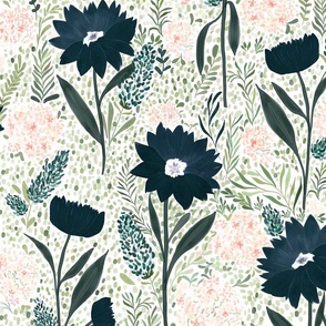 Blue flowers Large - floral wallpaper - blue floral - botanical wallpaper - large flowers - spring english garden