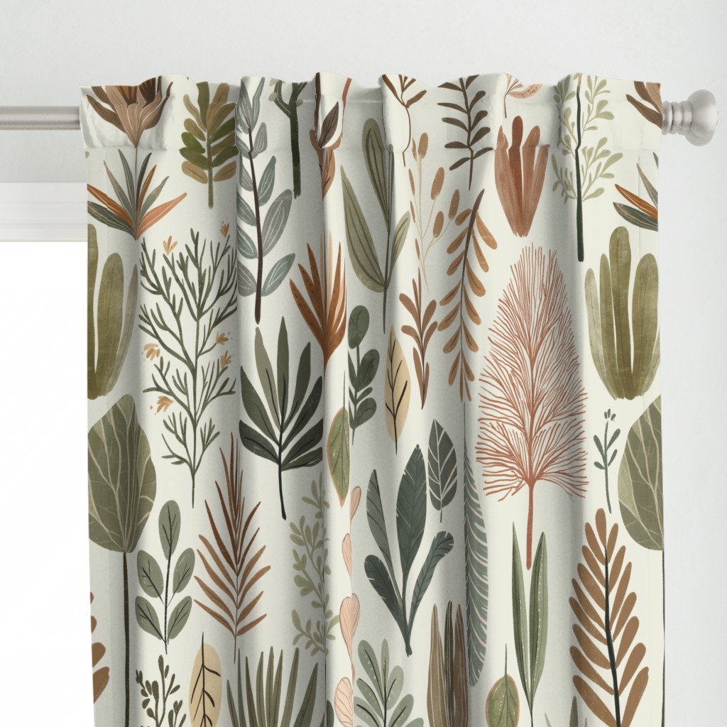 Zen Nature Boho Plants XL - botanical wallpaper - hand drawn leaves and succulents in earthy tones