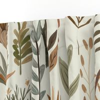 Zen Nature Boho Plants XL - botanical wallpaper - hand drawn leaves and succulents in earthy tones