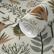 Zen Nature Boho Plants XL - botanical wallpaper - hand drawn leaves and succulents in earthy tones
