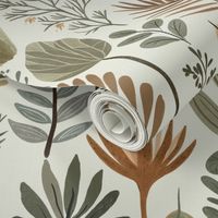 Zen Nature Boho Plants XL - botanical wallpaper - hand drawn leaves and succulents in earthy tones