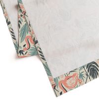 Flamingo Fiesta Large - block print flamingoes wallpaper - retro tropical wall accent - summer exotic decor