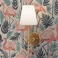 Flamingo Fiesta Large - block print flamingoes wallpaper - retro tropical wall accent - summer exotic decor