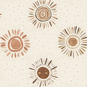 Apricity - Winter sun with stars Large - Cute terracotta smiling  suns - bohemian sky