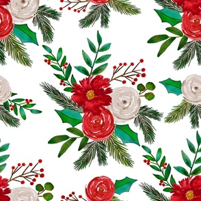 Winter Watercolor Red and White Floral Pattern  19 Large Scale