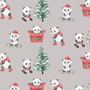 Watercolor Christmas panda-grey