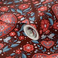 Red Damask  Hearts-12" repeat