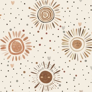 Apricity - Winter sun polka dot Large  - smiling suns in earth tones - bohemian style