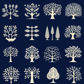 Trees in navy blue background