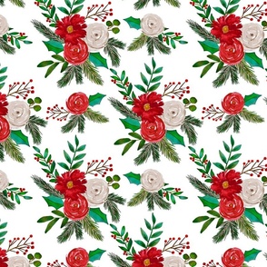 Winter Watercolor Red and White Floral Pattern  19 Small Scale