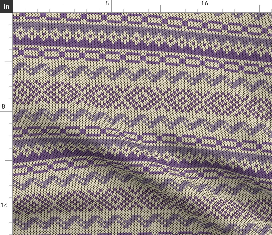 Six Fair Isle Bands in Lavender Purples on Off-White