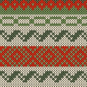 Six Fair Isle Bands in Christmas Red and Green on Off-White
