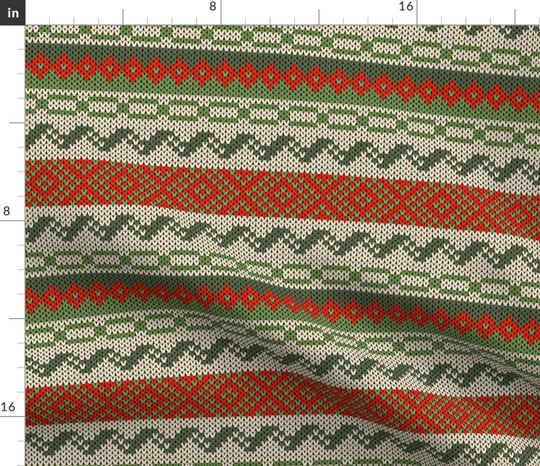 Six Fair Isle Bands in Christmas Red and Green on Off-White