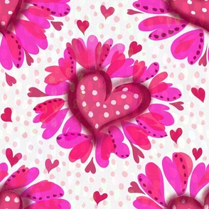 Hot Pink Heart Flowers  -  Valentines Day Decor - Large Scale