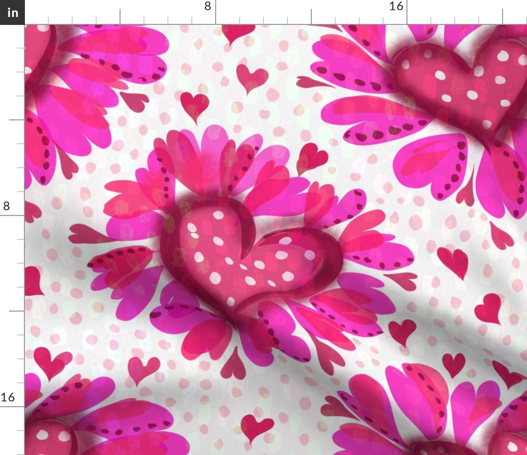 Hot Pink Heart Flowers  -  Valentines Day Decor - Large Scale