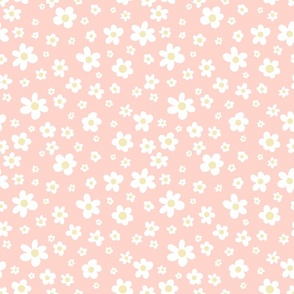 Daisies Fabric (small) – peach, white daisies, daisy, nursery fabric, nursery, baby girl, pastel, spring, summer, floral, boho