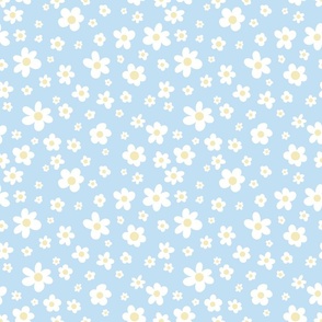Daisies Fabric (small) – baby blue, white daisies, daisy, nursery fabric, nursery, baby girl, pastel, spring, summer, floral, boho