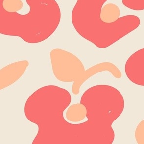 Retro simple florals Coral and peach fuzz pantone color of the year 2024 on beige Large scale