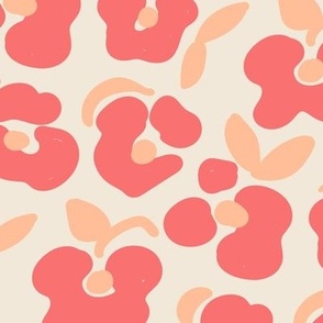 Retro simple florals Coral and peach fuzz pantone color of the year 2024 on beige Medium scale