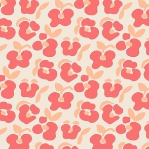 Retro simple florals Coral and peach fuzz pantone color of the year 2024 on beige Small scale