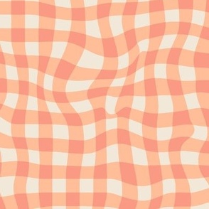   Wavy buffallo check Gingham check Peach fuzz pantone color of the year 2024 Medium scale Fabric