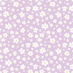 Daisies Fabric (small) – lavender purple, white daisies, daisy, nursery fabric, nursery, baby girl, pastel, spring, summer, floral, boho