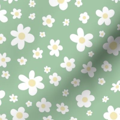 Daisies Fabric (small) – sage green, white daisies, daisy, nursery fabric, nursery, baby girl, pastel, spring, summer, floral, boho