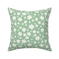 Daisies Fabric (small) – sage green, white daisies, daisy, nursery fabric, nursery, baby girl, pastel, spring, summer, floral, boho