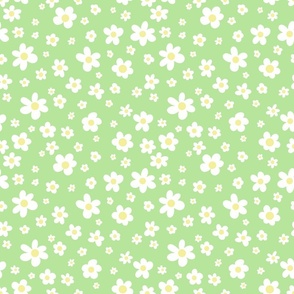 Daisies Fabric (small) – lime green, white daisies, daisy, nursery fabric, nursery, baby girl, pastel, spring, summer, floral, boho