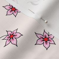 Cute pink pointy lily on cream Medium scale MULTIDIRECTIONAL