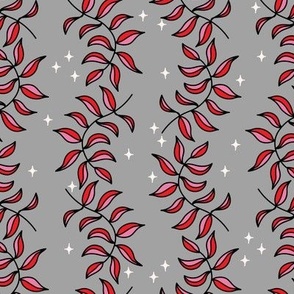 Red and Pink leaves with sparkles on Grey Medium scale