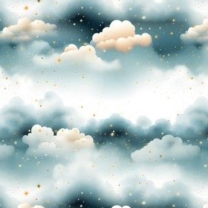 Blue Clouds & Gold Stars - small