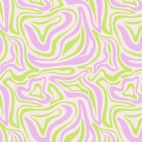 Groovy swirls - Vintage abstract organic shapes and retro flower power zebra style cool boho design bright nineties lime green lilac on ivory SMALL