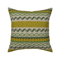 Six Fair Isle Bands in Forest Green and Gold on Off-White