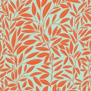 Simple flowing leafy stems - Red orange on mint
