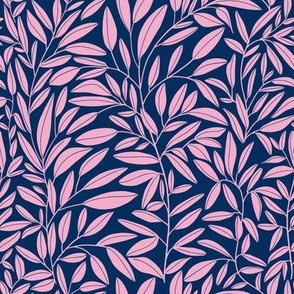 Simple flowing leafy stems - pink on blue