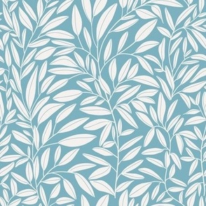 Simple flowing leafy stems - White on sky blue