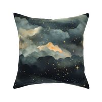 Gray, Gold Clouds & Stars - large
