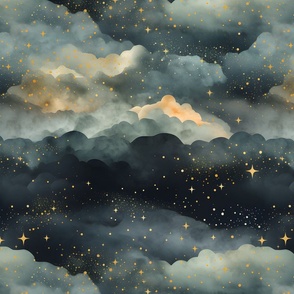 Gray, Gold Clouds & Stars - large